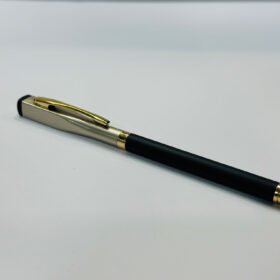 Ball Point Pen Black Metal Body Satin Grey Crafted Cap & golden Clip With Golden Trims Gift