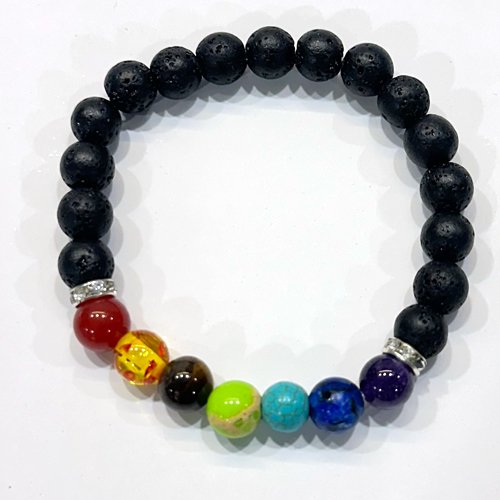 Ornaous Beaded Stretch Bracelets, Black Lava Rock and White How lite Oil Diffuser Bracelets for Mens/Women - Image 2