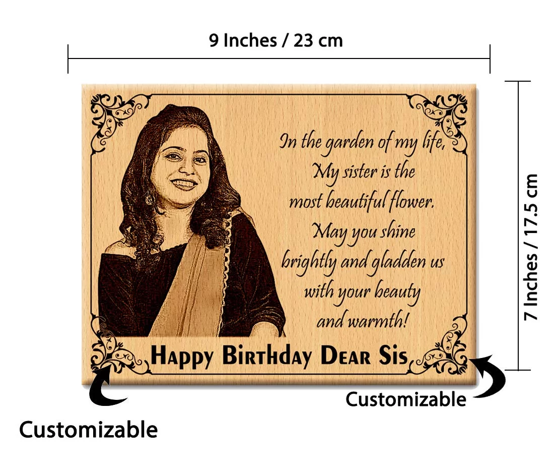 Customized Wooden Engraved Photo Gift for Sister on Her Birthday - Image 2